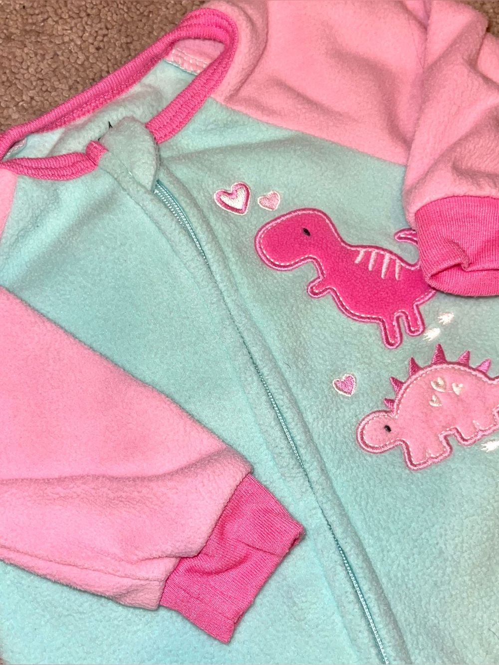 Kids Headquarters Blue and Pink Dinosaur Fleece Zipper Sleeper | Size 3-6 Month